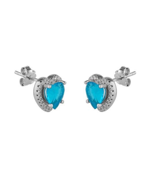Spero London Blue Heart Of Ocean Sterling Stud Earrings
