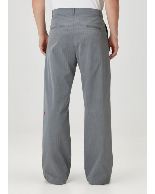 Pcfg Blue Cotton Blend Striped Woven Pant With Belt for men
