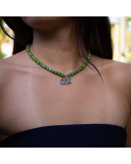 Ebru Jewelry Metallic Sacred Symbols Pendant Colorful Protection Choker Necklace