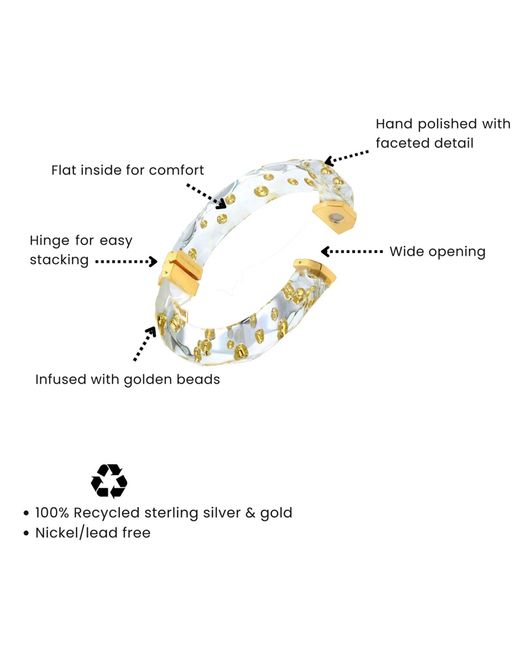 Gold & Honey Metallic Thin Clear Faceted Lucite Bangle With Beads