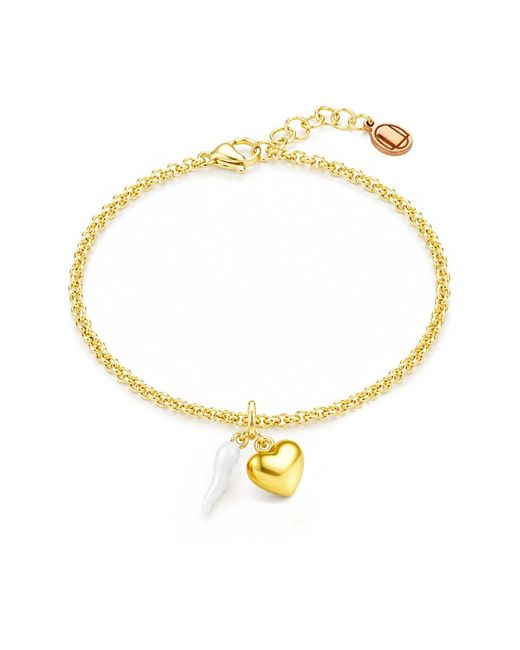 Unaloe Metallic Vermeil Cornicello & Heart Charm Bracelet – Enamel Italian Good Luck Jewelry, Handmade Lucky Talisman