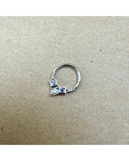 Zohreh Metallic Tanzanite & Diamond Daith Hoop Earring 9K