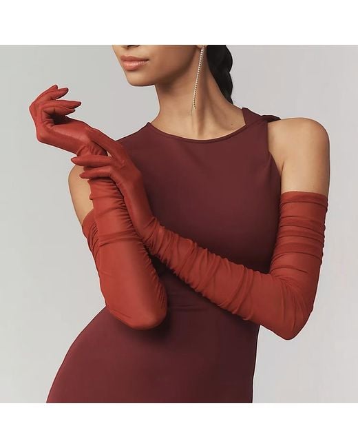 HIGH HEEL JUNGLE by KATHRYN EISMAN Red Ariana Ruched Gloves