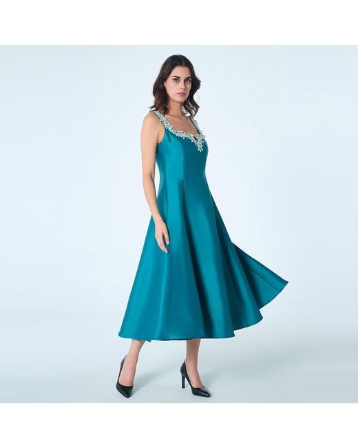 Smart and Joy Blue Embellished Sweetheart Taffeta Cocktail Dress