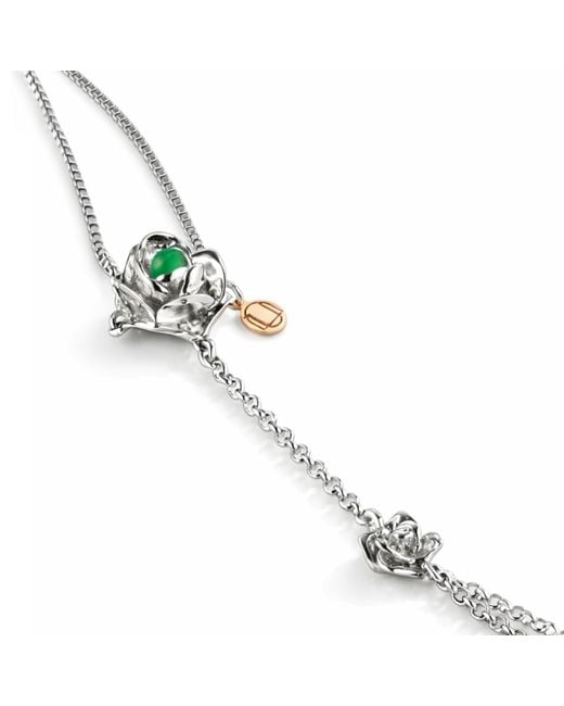 Unaloe Metallic Sterling Rose Hand Chain With Emerald – Contemporary Luxury Jewelry For