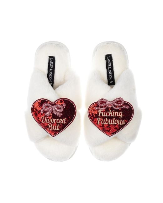 Laines London Red Neutrals Classic Laines Slippers With Divorced But Fucking Fabulous Brooches