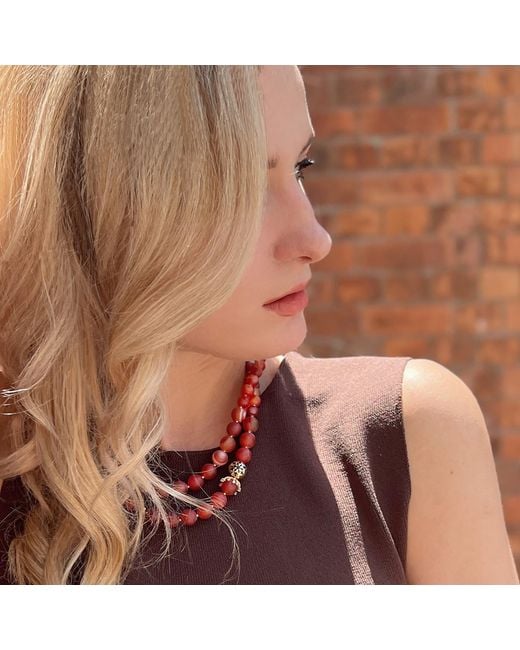 Farra Red Christmas Agates Double Strands Necklace