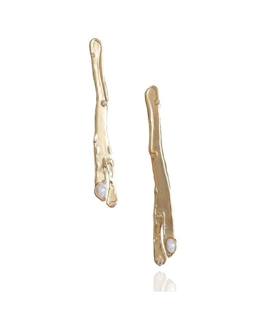 Rare Matters Jewelry Metallic Natural Asymmetry Moonstone Linear Earrings