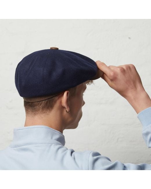 Dasmarca Hats Blue Eden Wool Newsboy Bakerboy Peaky Cap With Leather Visor Peak for men