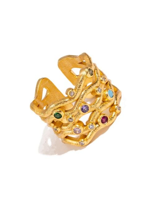 Ebru Jewelry Metallic Eternal Waves Multi Gemstone Statement Ring