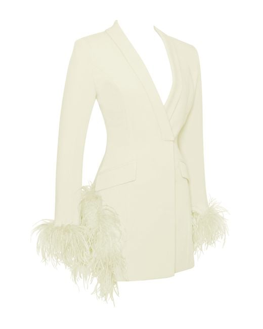 Miss Circle New York White Madeline Pearl Feather Trim Blazer Dress