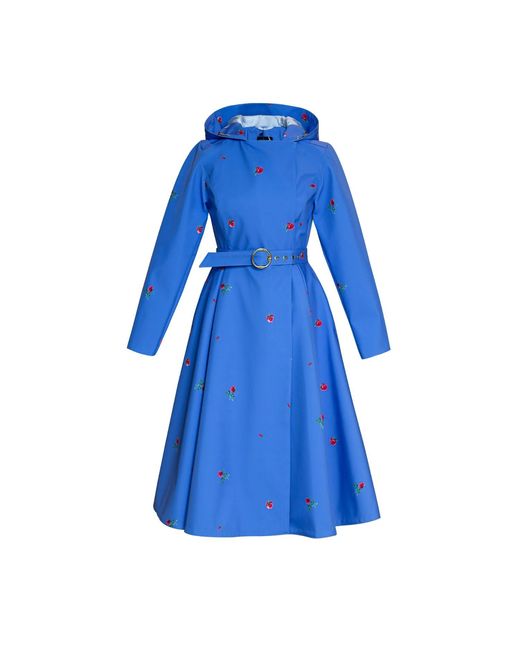 RainSisters Blue Trench Coat With Flower Print: Forget Me Not