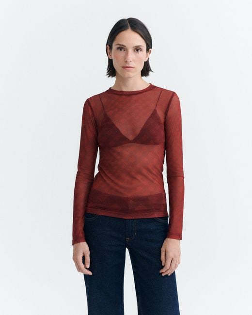 Thinking Mu Red Tere's Sheer Top