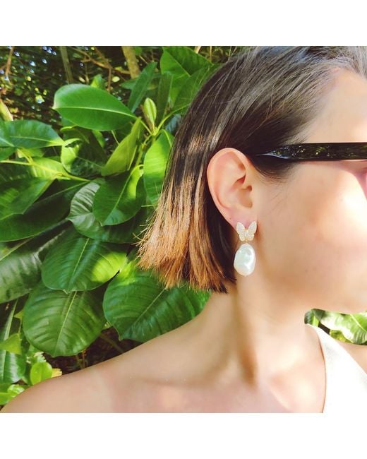 VALERIE CHIC White Sparkle Butterfly Baroque Pearl Earrings