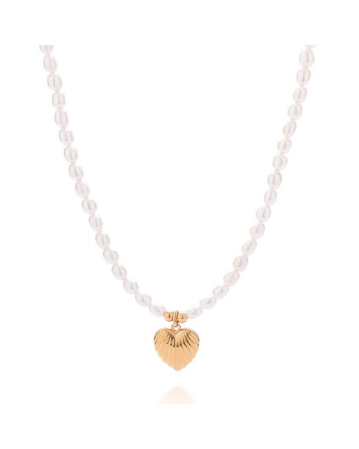Nellou Jewellery Metallic Scallop Heart Pearl Necklace Plated Sterling