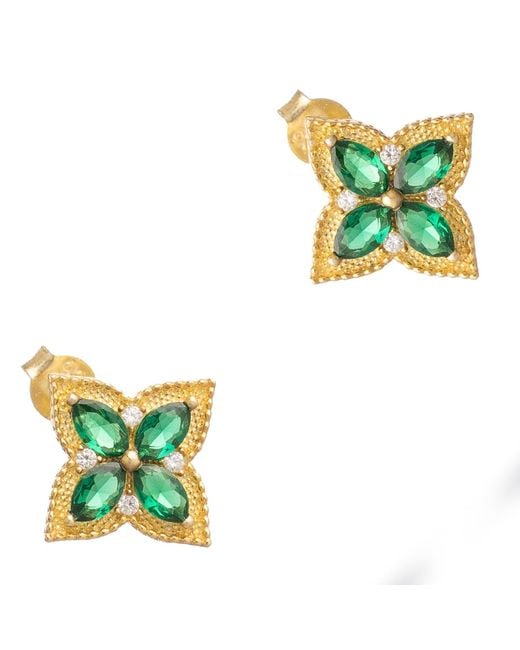 Ebru Jewelry Blue Emerald Clover Bloom Stud Earrings
