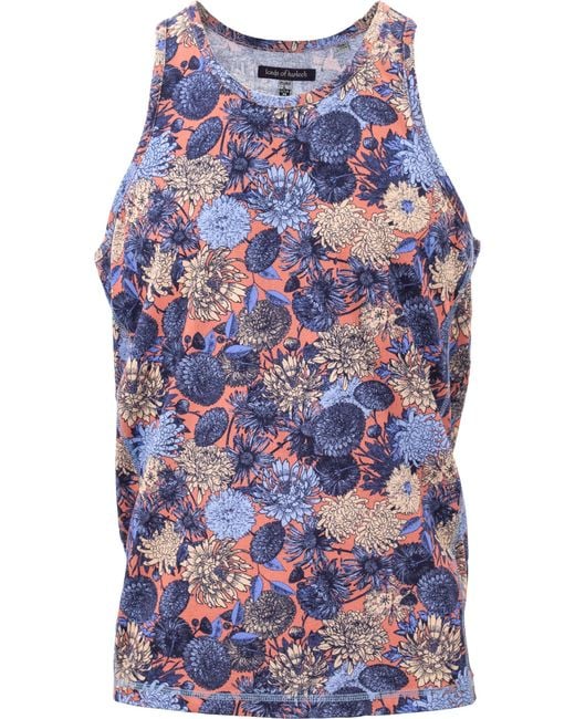 Lords of Harlech Blue Tedford Tank Mums Floral Peach for men