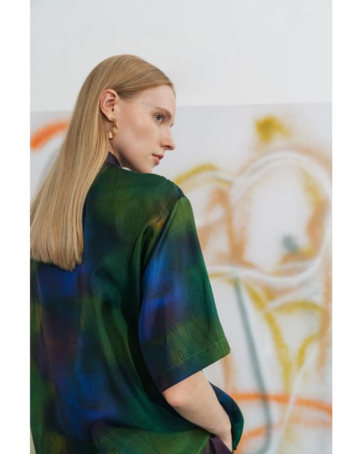 Lost Pattern Green Brooklyn Oversized Silk Shirt