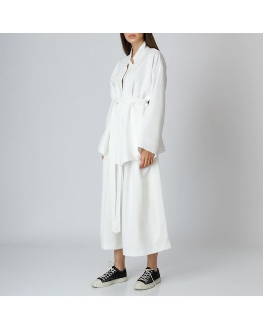 LIA ARAM White Wrap-Around Cotton-Blend Trousers