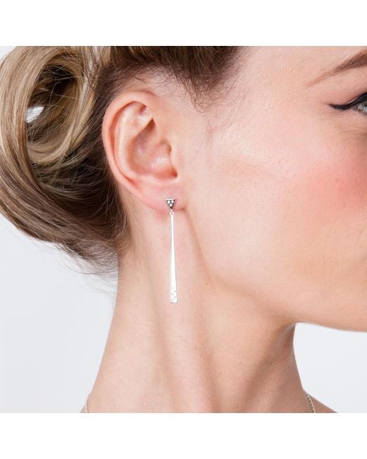 Lucy Quartermaine White Art Deco One Linea Drop Earrings