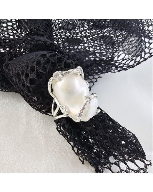 Farra Metallic Baroque Pearl Adjustable Ring