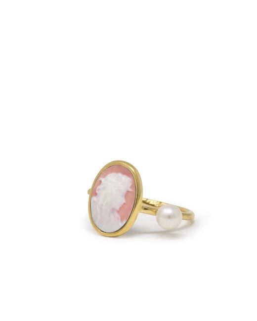 Vintouch Italy Metallic Plated Mini Cameo Ring With A Pearl