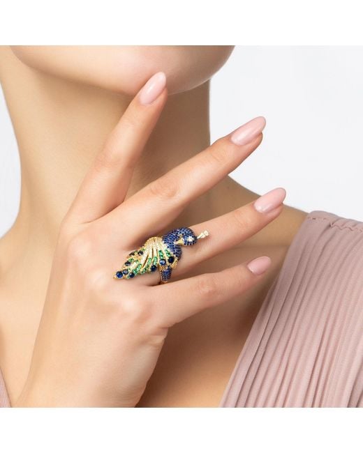 Latelita London Blue Peacock Cocktail Ring Gold