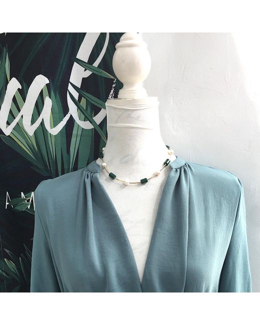 Farra Multicolor Malachite & Round Freshwater Pearl Simple Necklace