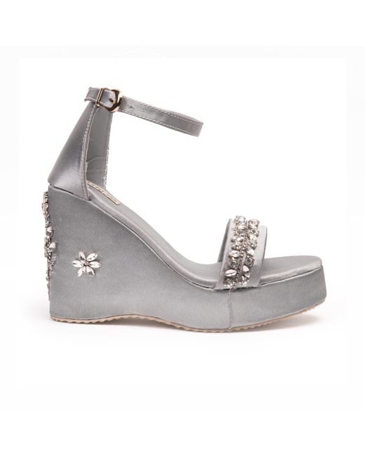 Rettrose Gray Delilah Hand Embellished Luxury Wedge Shoe