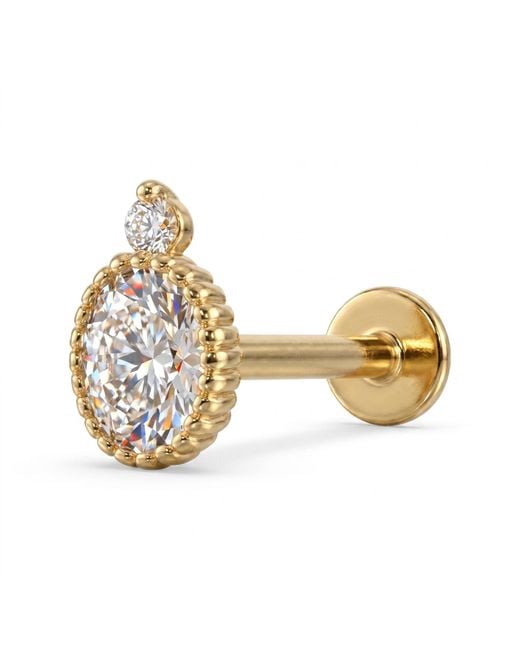 Zahav Jewelry Metallic 14K Solid 18G 8Mm Oval Cz Internally Threaded Flat Back Stud