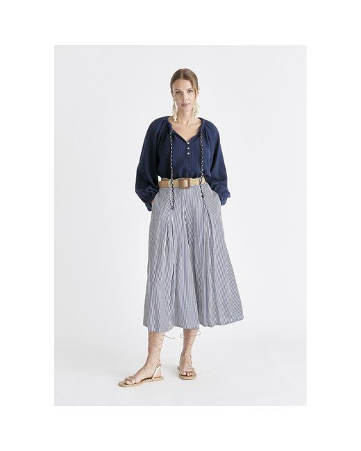 Paisie Blue Belted Pleated Culottes
