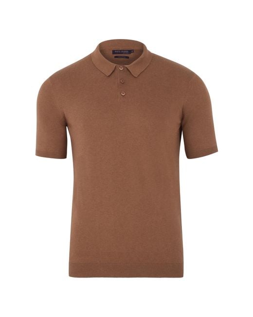 Paul James Knitwear Brown Ultra Fine Cotton Earll Short Sleeve Polo Shirt for men
