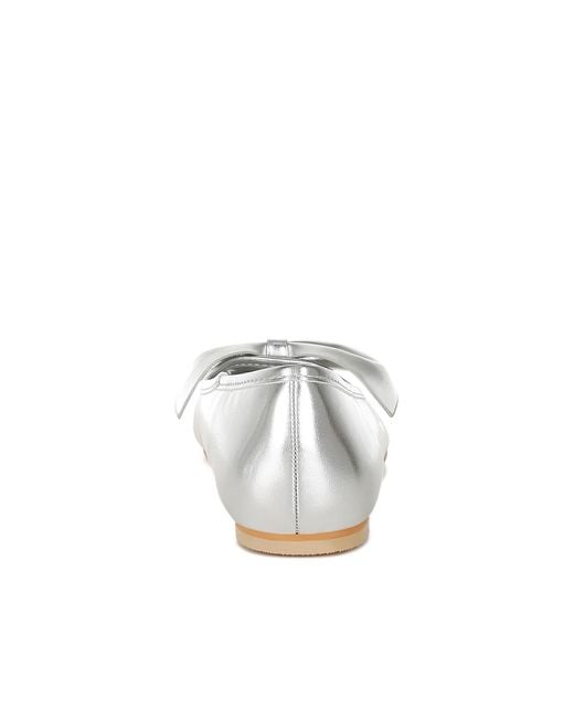 Rag & Co White Bromelia Metallic Pleather Bow Ballerinas