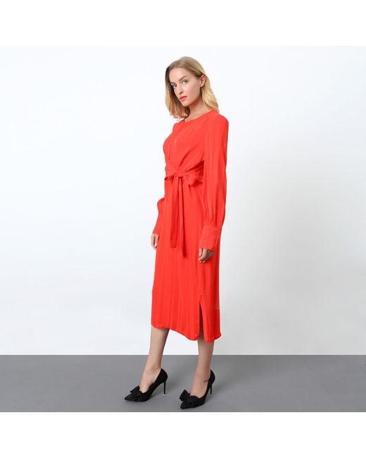 Smart and Joy Red Draped Blouse Dress With Side Bow