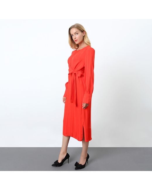 Smart and Joy Red Draped Blouse Dress With Side Bow