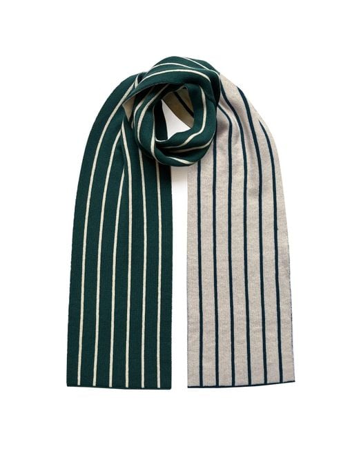 INGMARSON Green Thin Stripe Wool & Cashmere Scarf for men
