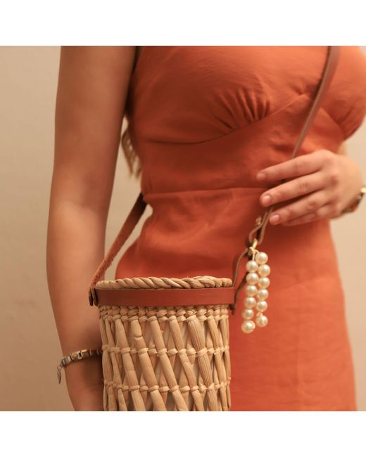 Springmoonatelier Metallic Neutrals Natural Woven Handmade Cream Bucket Bag