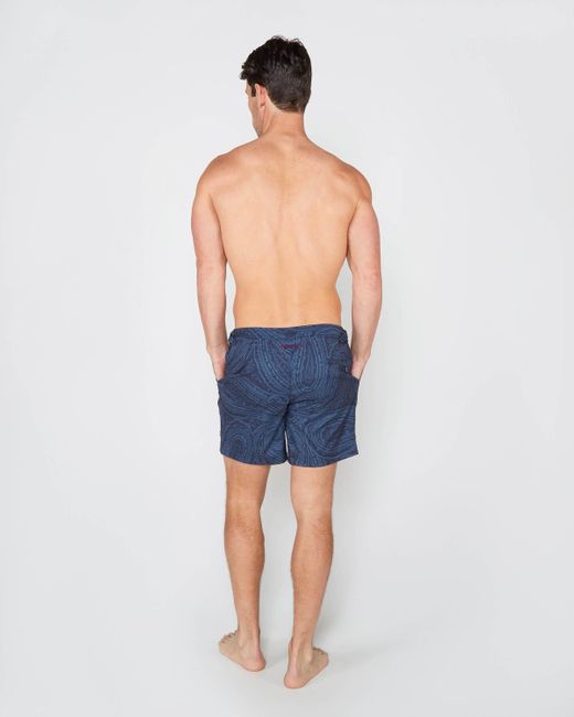 Lords of Harlech Blue Neptune Wild Paisley Oxford Tailored Swim Short for men