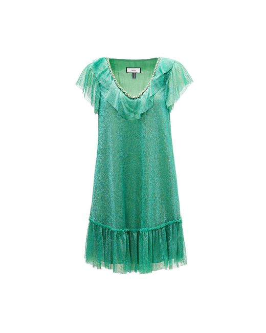 Nissa Green Ruffle Trim Midi Dress