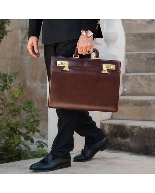 Time Resistance Red Leather Attaché Case Briefcase