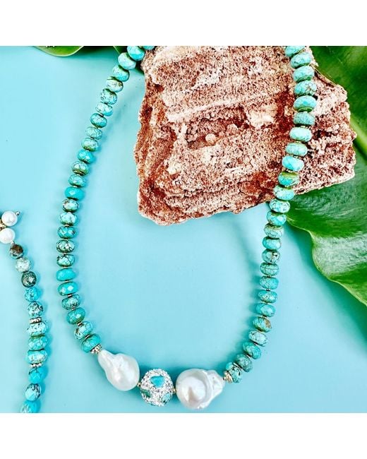 Farra Green Faceted With Baroque Pearls Short Necklace