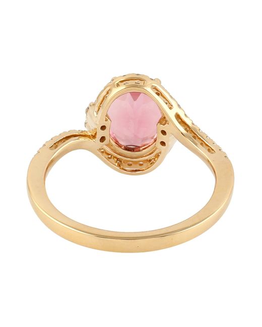 Artisan 18k Yellow Gold Genuine Diamond Pink Tourmaline Ring