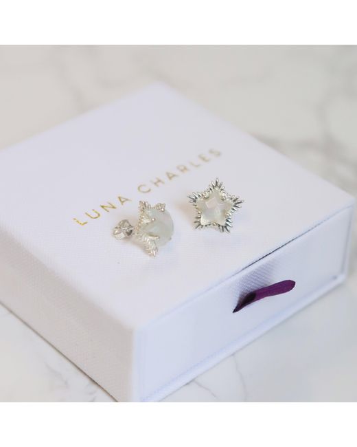 Luna Charles Metallic Felicity Moonstone Spiky Star Stud Earrings