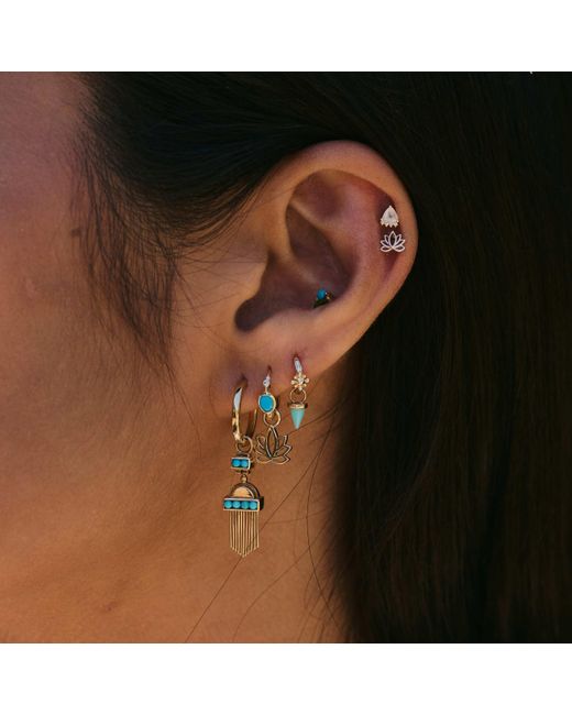 Zohreh Metallic Beaded Flower Seamless Huggie Earring 9K
