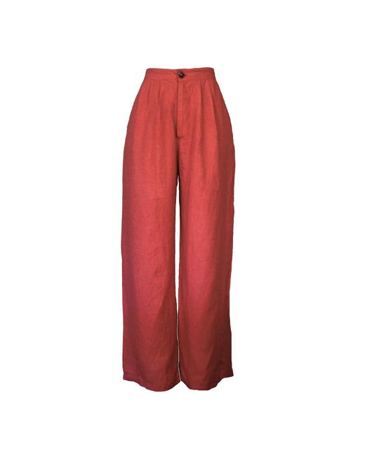 Larsen and Co Red Pure Linen Portofino Trousers In Copper