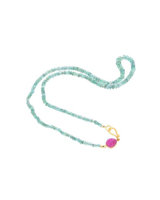 Opium Jewels Blue Faceted Emerald Strand With A Raw Cut Ruby Clasp