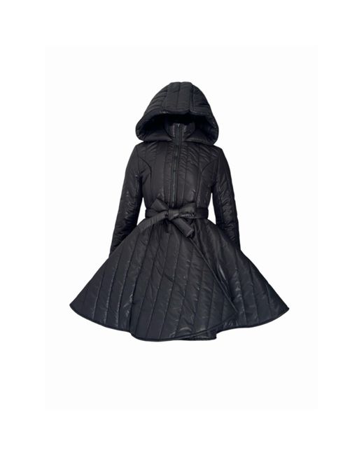 Adrenaline Fashion Blue Short Puffer Coat Quilted Winter Jacket With Hood And Belt Flared Elegant Outerwear