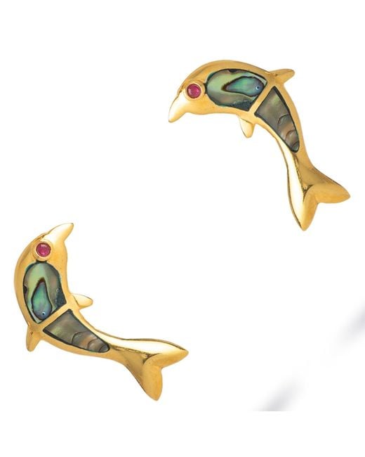 Ebru Jewelry Metallic Ocean Joy Dolphin Pearl Stud Earrings