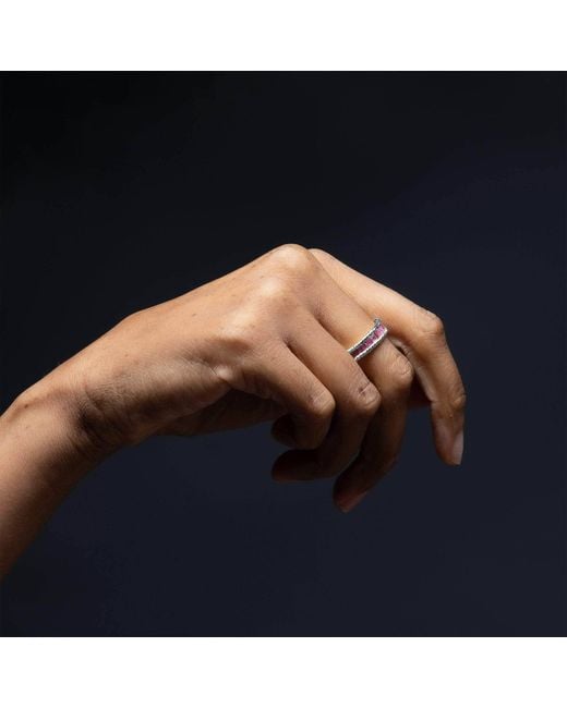 German Kabirski Multicolor Gaiete Raw Ruby Rhodium Plated Ring