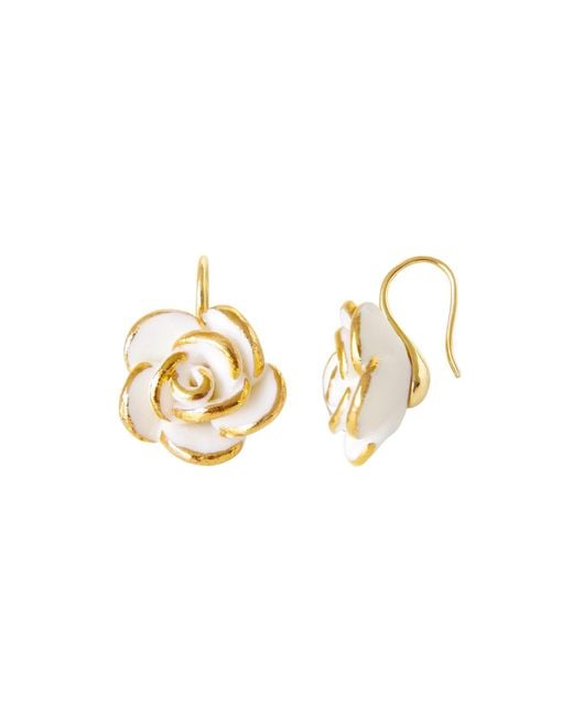 POPORCELAIN Metallic Golden White Cloud Rose Hook Earrings